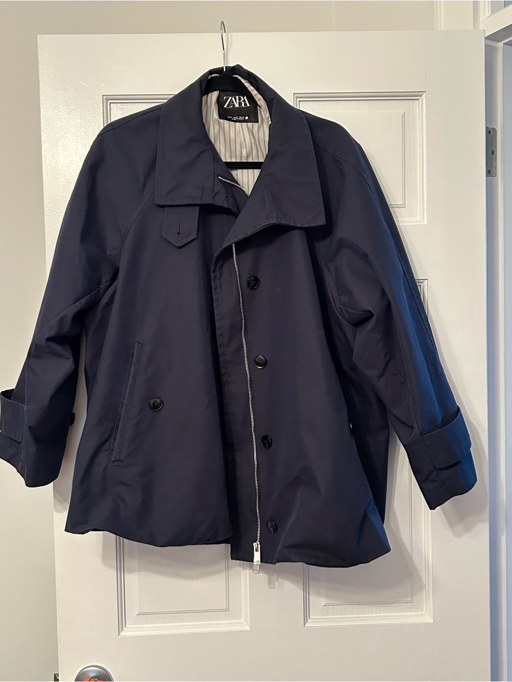 Zara Navy Short Trench Coat Jacket for Fall (Medium)